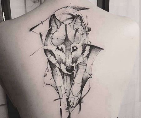 泼墨后背狼纹身图案