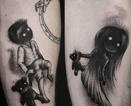 点刺小腿娃娃纹身图案