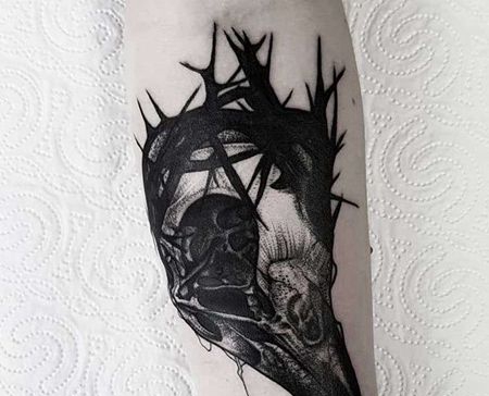 点刺大腿乌鸦骷髅纹身图案