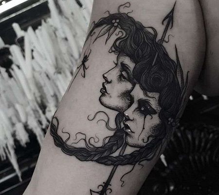 点刺大腿人像纹身图案