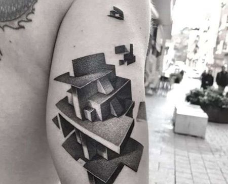 点刺大臂建筑纹身图案