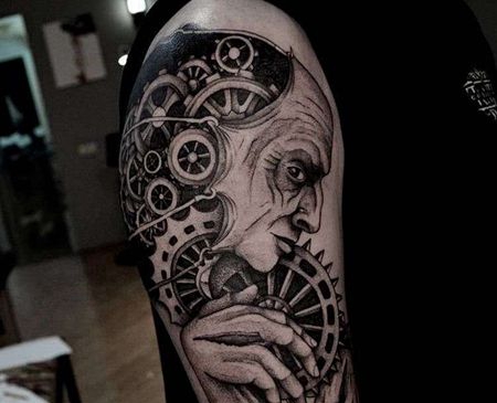 点刺大臂机械人像纹身图案