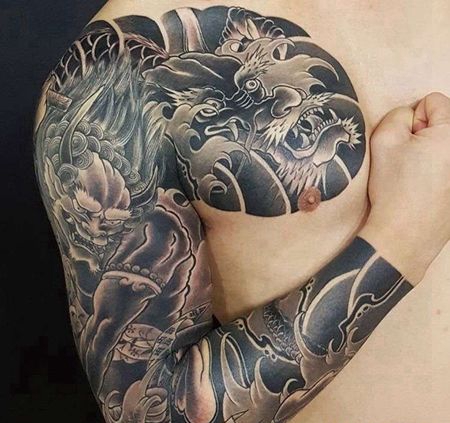 日式大臂雷神龙纹身图案