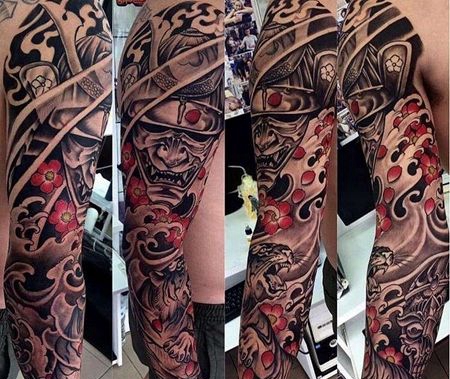 新传统大臂鬼武士老虎纹身图案