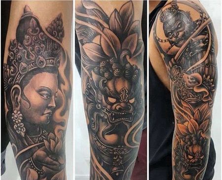 新传统胳膊佛唐狮孙悟空纹身图案