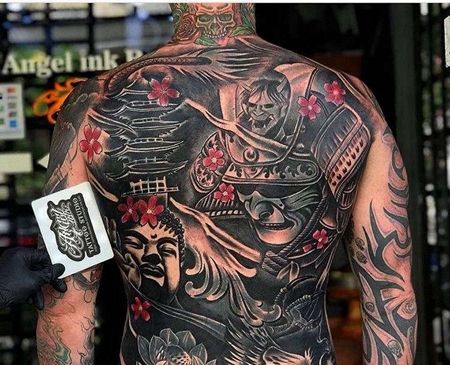 新传统后背鬼武士佛纹身图案