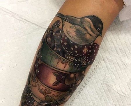 New School小臂鸟碗纹身图案