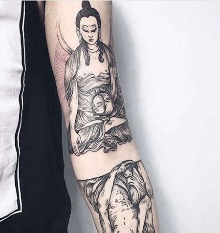 线条胳膊佛耶稣纹身图案