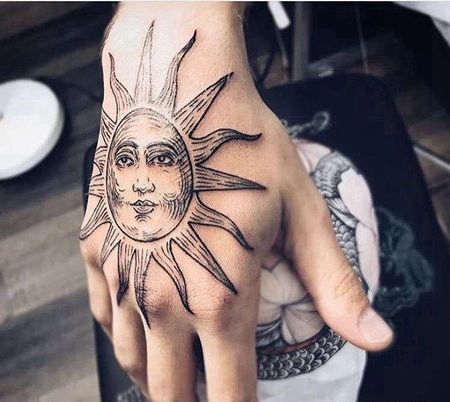 线条手背太阳纹身图案