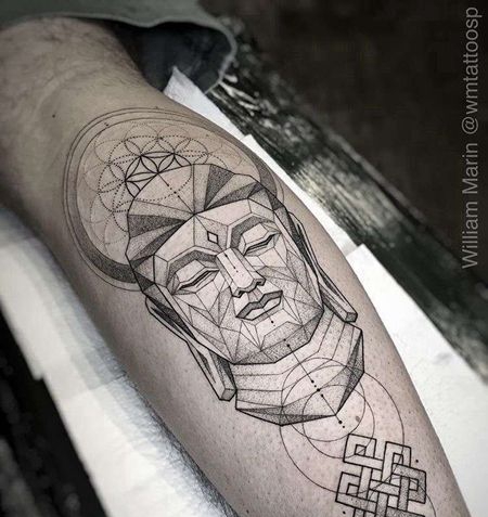 几何小腿佛纹身图案