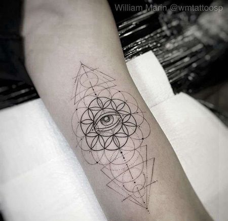 几何小臂眼睛纹身图案