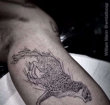 几何大臂豹子纹身图案