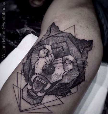 点线大臂狼纹身图案