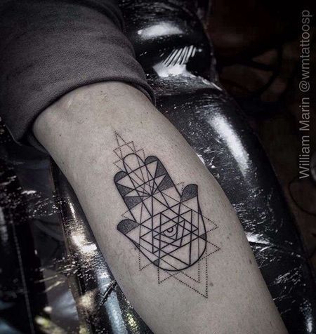 几何小腿手眼睛纹身图案