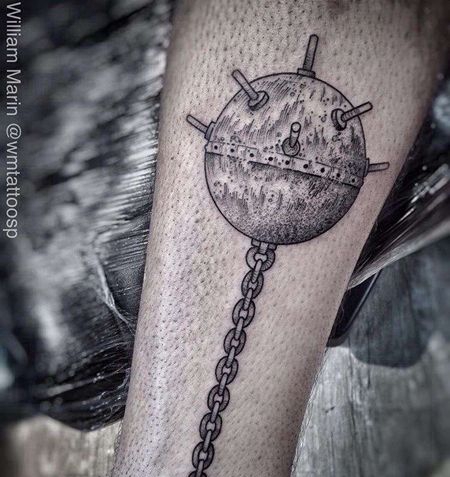 点线小腿狼牙锤纹身图案