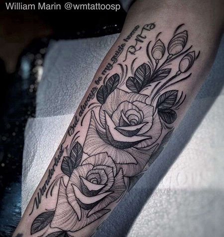 几何小腿玫瑰纹身图案