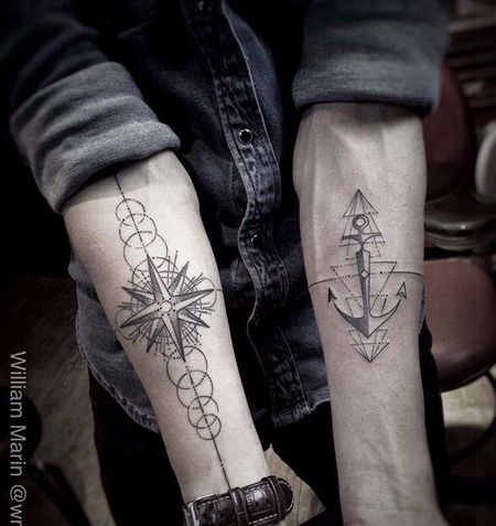 几何小臂星星船锚纹身图案