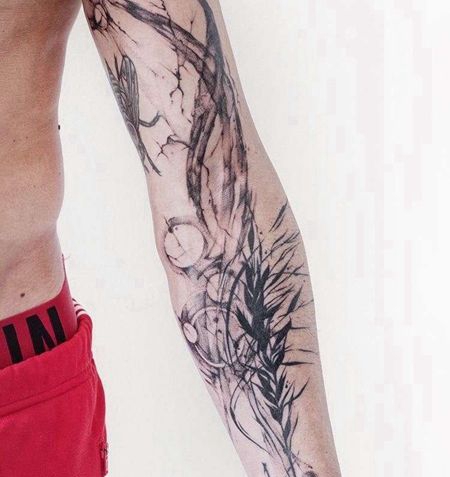 泼墨小腿麦穗纹身图案