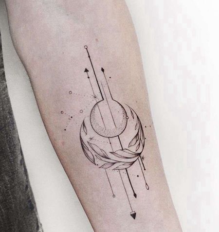 几何小臂叶子纹身图案