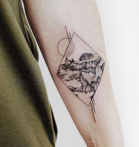 点刺大臂风景纹身图案