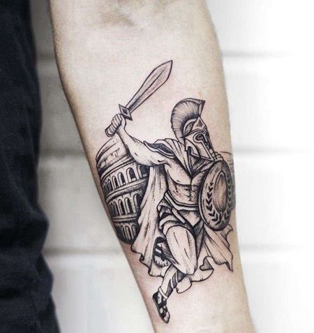 点线小臂角斗士纹身图案