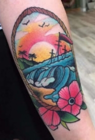 school的9款海边椰树沙滩风景纹身图片