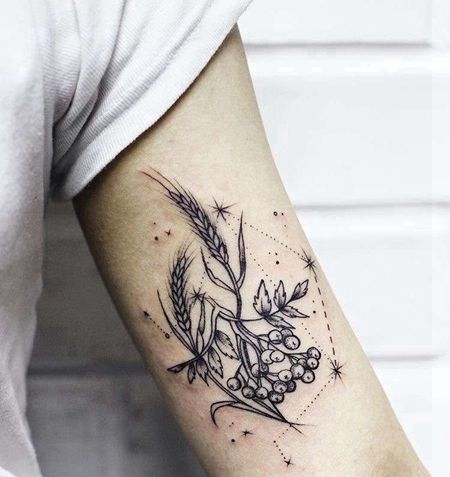 点线大臂麦穗纹身图案