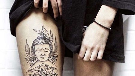 点线大腿佛纹身图案