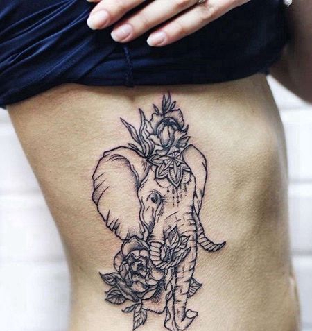 点线侧腰大象纹身图案