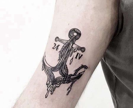 线条大臂船锚纹身图案