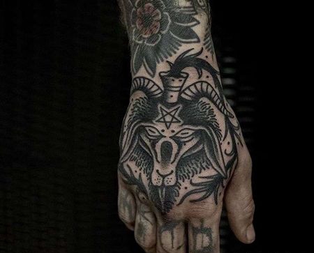 Old School手背羊纹身图案