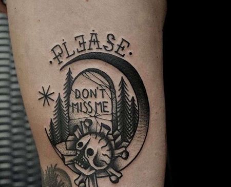 Old School大腿月亮骷髅纹身图案