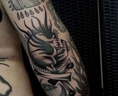 Old School胳膊骷髅纹身图案