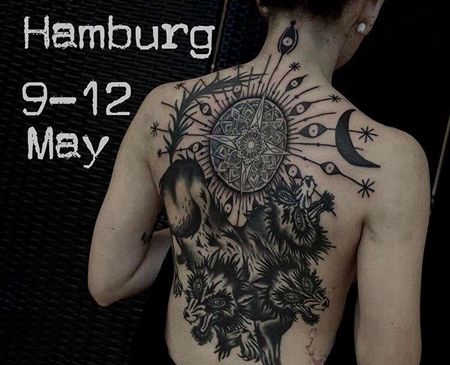 Old School后背三头犬纹身图案