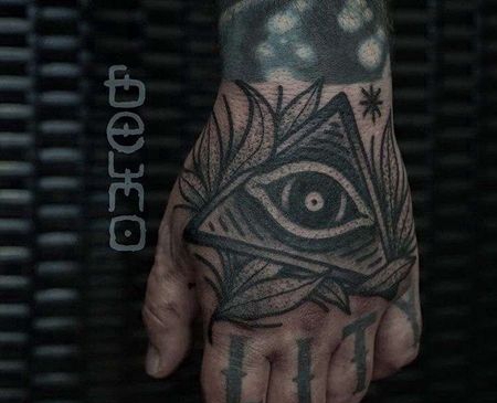 Old School手背眼睛纹身图案