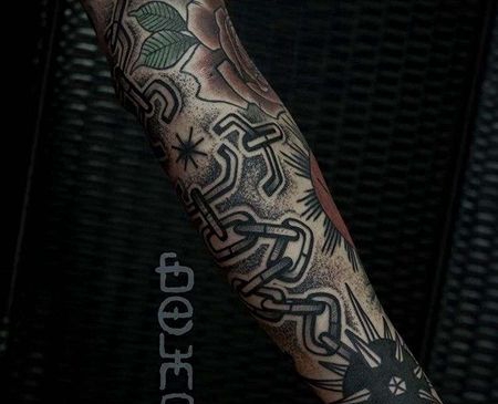 Old School小臂流星锤纹身图案