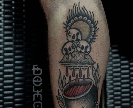 Old School小腿锅纹身图案