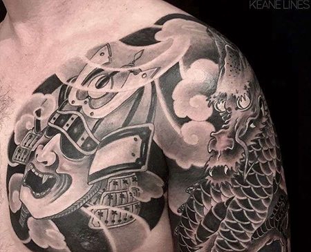 新传统胳膊前胸龙鬼武士纹身图案