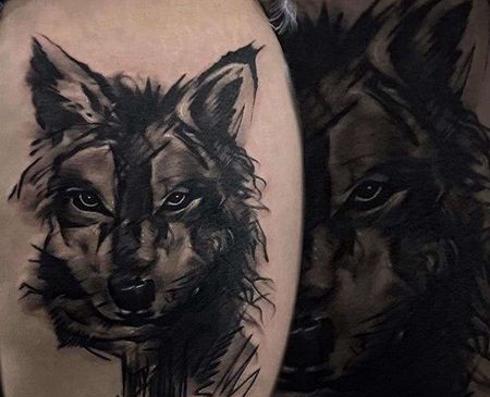 写实大腿狼纹身图案