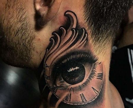 写实脖子眼睛纹身图案