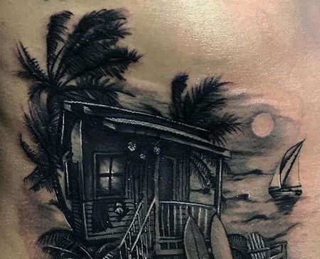 写实腹部房子纹身图案