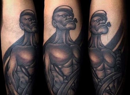 小腿大力水手纹身图案