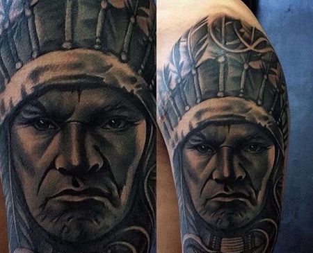 写实小腿印第安人纹身图案