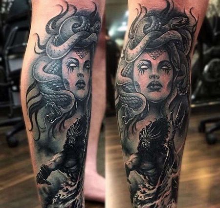 写实小腿美杜莎纹身图案
