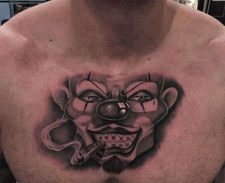 写实前胸小丑纹身图案