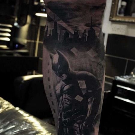 写实小腿蝙蝠侠纹身图案