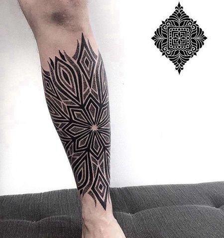 图腾小腿繁花纹身图案