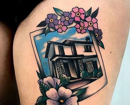 Old School大腿照片纹身图案