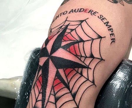 Old School膝盖蜘蛛网星星纹身图案