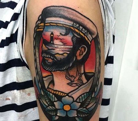 Old School大臂船锚水手纹身图案